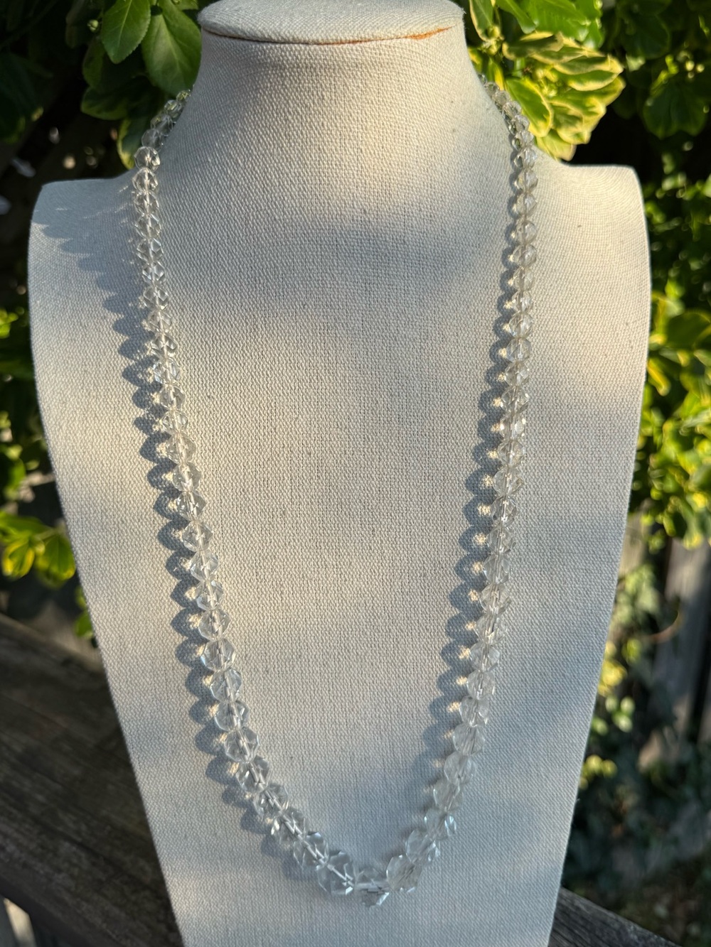 Clear Rock Crystal Bead Necklace - Art Deco Briolette Diamond Cut Graduated